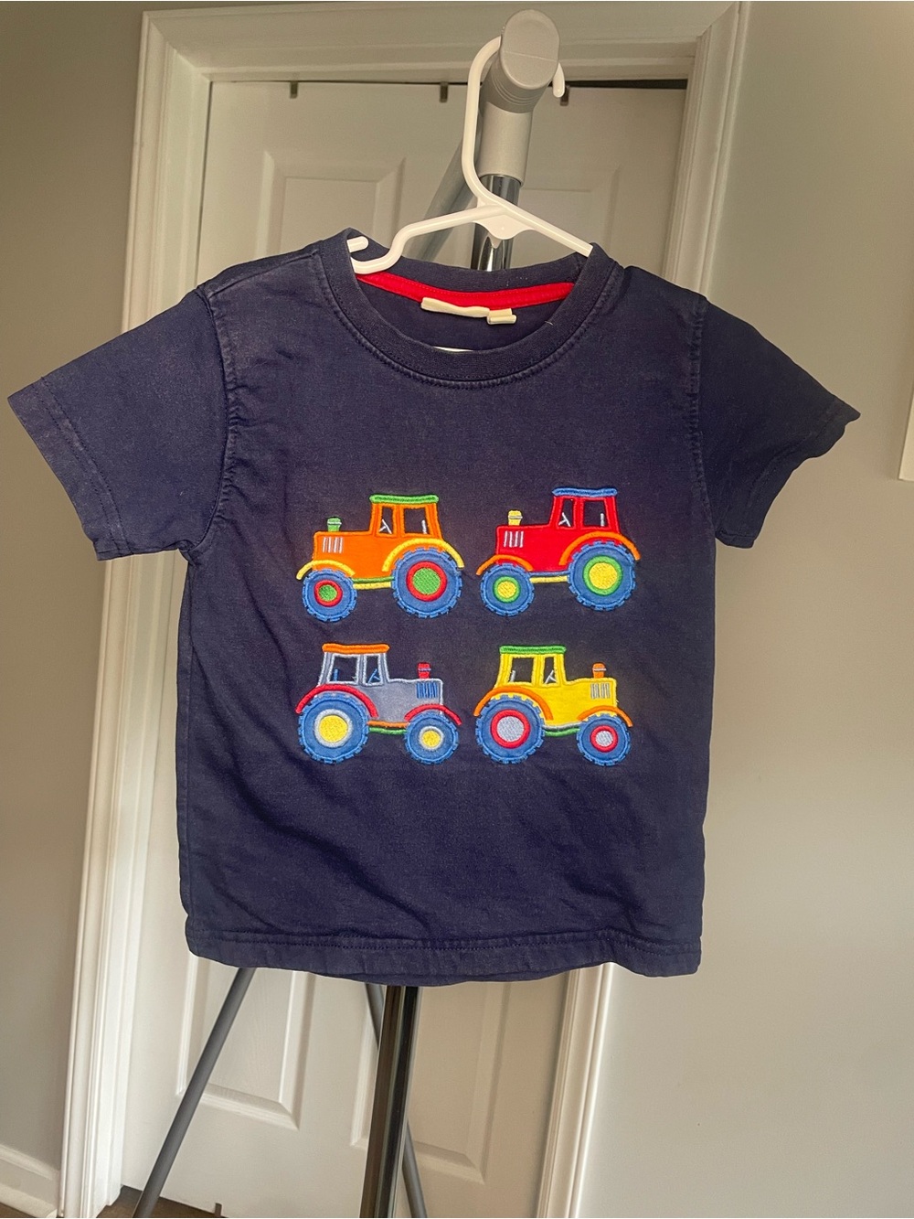 Jojo Maman Bebe Navy Kids T-Shirt with Colorful Tractor Appliqués
